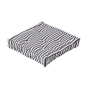 Homescapes Cotton Black Thin Stripe Floor Cushion, 40 x 40 cm