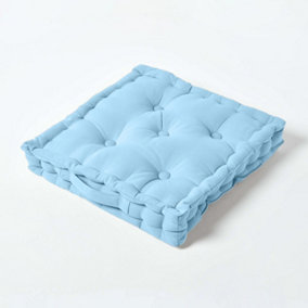 Homescapes Cotton Blue Floor Cushion, 40 x 40 cm