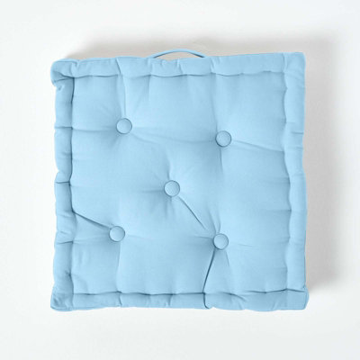 Homescapes Cotton Blue Floor Cushion, 40 x 40 cm