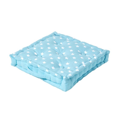 Homescapes Cotton Blue Stars Floor Cushion, 50 x 50 cm