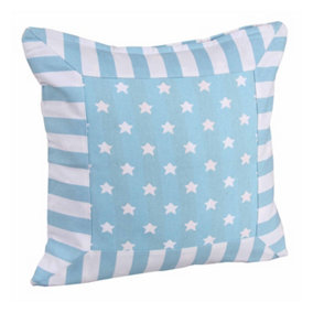 Homescapes Cotton Blue Stripe Border and Stars Cushion Cover, 60 x 60 cm