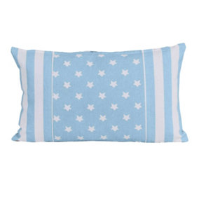 Homescapes Cotton Blue Stripe Border, Stars Rectangular Cushion Cover, 30 x 50 cm