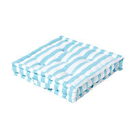 Homescapes Cotton Blue Thick Stripe Floor Cushion, 50 x 50 cm
