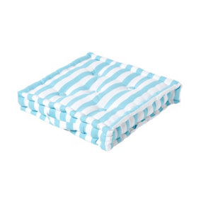 Homescapes Cotton Blue Thick Stripe Floor Cushion, 50 x 50 cm