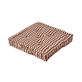 Homescapes Cotton Brown and Beige Thin Stripe Floor Cushion, 40 x 40 cm