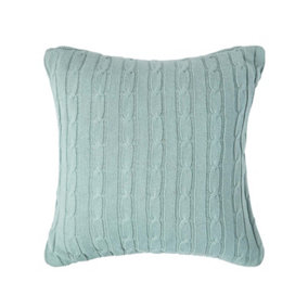 Homescapes Cotton Cable Knit Duck Egg Blue Cushion Cover, 45 x 45 cm
