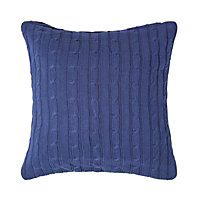 Homescapes Cotton Cable Knit Navy Blue Cushion Cover, 45 x 45 cm