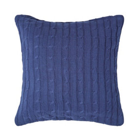 Homescapes Cotton Cable Knit Navy Blue Cushion Cover, 45 x 45 cm