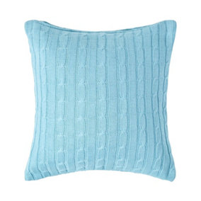 Homescapes Cotton Cable Knit Pastel Blue Cushion Cover, 45 x 45 cm