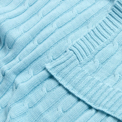 Homescapes Cotton Cable Knit Pastel Blue Throw, 130 x 170 cm