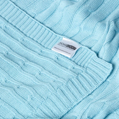 Homescapes Cotton Cable Knit Pastel Blue Throw, 130 x 170 cm