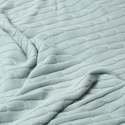 Homescapes Cotton Cable Knit Throw Duck Egg Blue, 150 x 200 cm