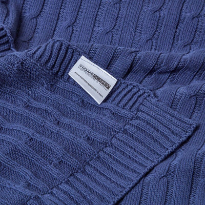 Homescapes Cotton Cable Knit Throw Navy Blue, 130 x 170 cm