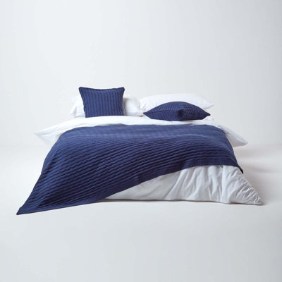 Homescapes Cotton Cable Knit Throw Navy Blue, 150 x 200 cm