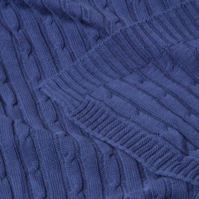Homescapes Cotton Cable Knit Throw Navy Blue, 150 x 200 cm