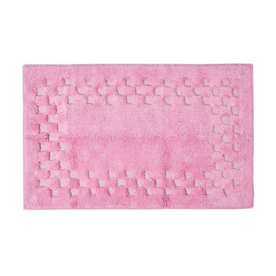 Homescapes Cotton Check Border Pink Bath Mat