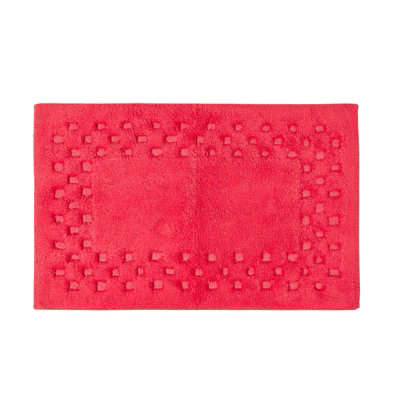 Homescapes Cotton Check Border Red Bath Mat DIY at B&Q