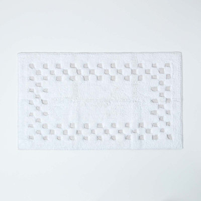 Homescapes Cotton Check Border White Bath Mat Price Comparisons | Compare The Build