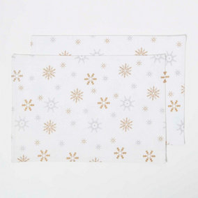 Homescapes Cotton Christmas Gold Snowflake Pack of 2 Placemats