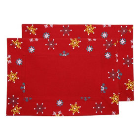 Homescapes Cotton Christmas Red Snowflake Pack of 2 Placemats