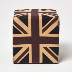 Homescapes Cotton Cube Pouffe Vintage Union Jack, 36 x 36 x 38 cm