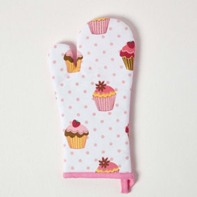 Homescapes Cotton Cupcakes Pink Blue Oven Glove