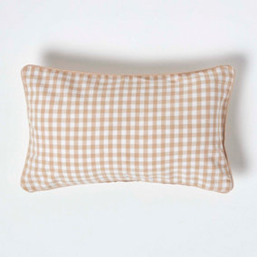 Homescapes Cotton Gingham Check Beige Cushion Cover, 30 x 50 cm