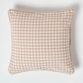 Homescapes Cotton Gingham Check Beige Cushion Cover, 45 x 45 cm