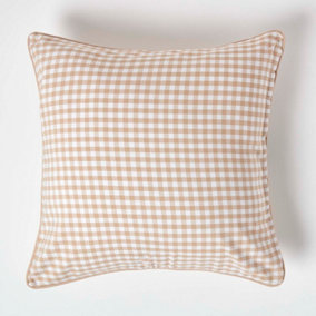Homescapes Cotton Gingham Check Beige Cushion Cover, 60 x 60 cm