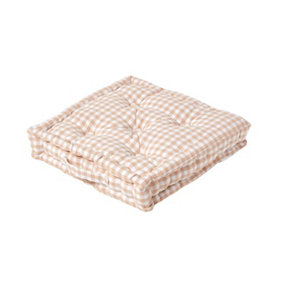 Homescapes Cotton Gingham Check Beige Floor Cushion, 40 x 40 cm