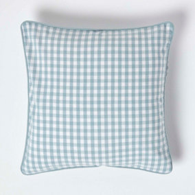 Homescapes Cotton Gingham Check Blue Cushion Cover, 45 x 45 cm