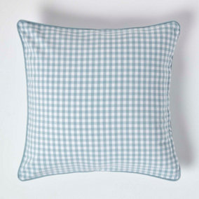 Homescapes Cotton Gingham Check Blue Cushion Cover, 60 x 60 cm