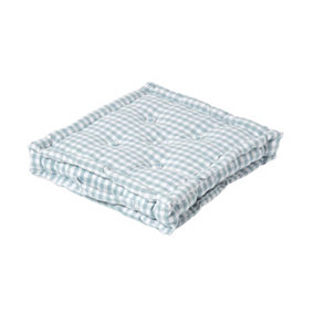 Homescapes Cotton Gingham Check Blue Floor Cushion, 40 x 40 cm