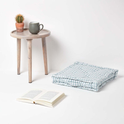Homescapes Cotton Gingham Check Blue Floor Cushion, 50 x 50 cm