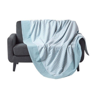 Homescapes Cotton Gingham Check Blue Throw, 150 x 200 cm