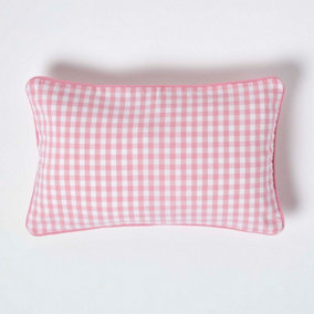 Homescapes Cotton Gingham Check Pink Cushion Cover, 30 x 50 cm