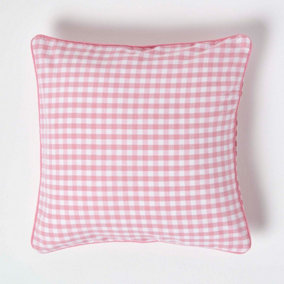 Homescapes Cotton Gingham Check Pink Cushion Cover, 45 x 45 cm