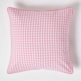Homescapes Cotton Gingham Check Pink Cushion Cover, 60 x 60 cm