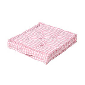 Homescapes Cotton Gingham Check Pink Floor Cushion, 40 x 40 cm