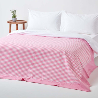 Homescapes Cotton Gingham Check Pink Throw, 150 x 200 cm