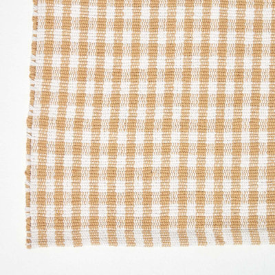 Homescapes Cotton Gingham Check Rug Hand Woven Beige White, 60 x 90 cm
