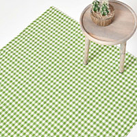 Homescapes Cotton Gingham Check Rug Hand Woven Green White, 60 x 90 cm