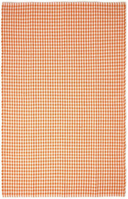 Homescapes Cotton Gingham Check Rug Hand Woven Orange White, 60 x 90 cm