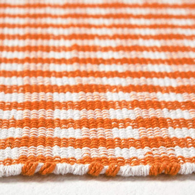 Homescapes Cotton Gingham Check Rug Hand Woven Orange White, 60 x 90 cm