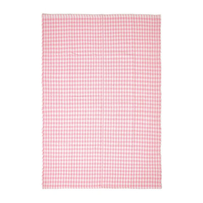 Homescapes Cotton Gingham Check Rug Hand Woven Pink White, 60 x 90 cm