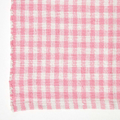 Homescapes Cotton Gingham Check Rug Hand Woven Pink White, 60 x 90 cm