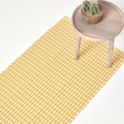 Homescapes Cotton Gingham Check Rug Hand Woven Yellow White, 66 x 200 cm