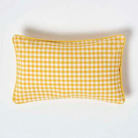 Homescapes Cotton Gingham Check Yellow Cushion Cover, 30 x 50 cm
