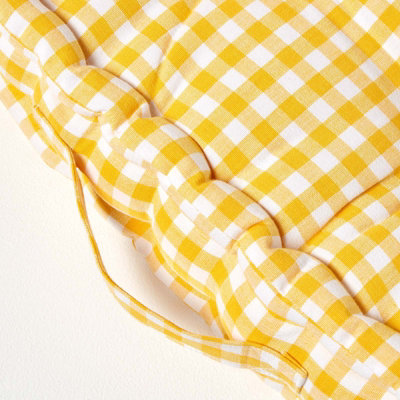 Homescapes Cotton Gingham Check Yellow Floor Cushion, 40 x 40 cm