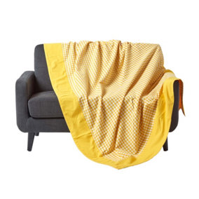 Homescapes Cotton Gingham Check Yellow Throw, 150 x 200 cm